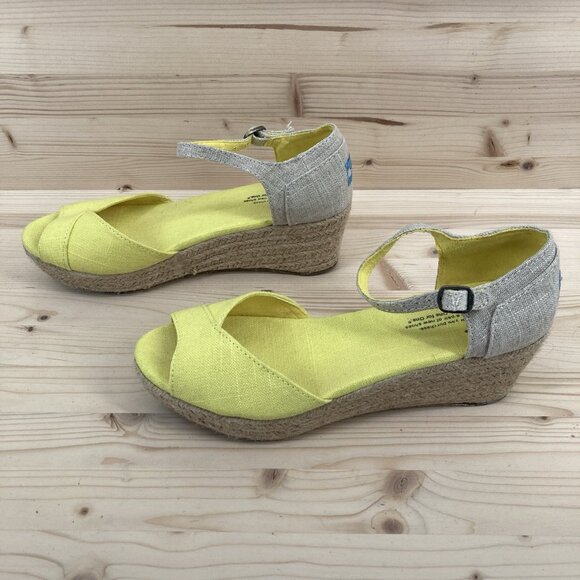 Toms Womens Wedge Sandals Sz 8.5 Yellow Espadrilles Open Toe Platform Vacation - Picture 3 of 12